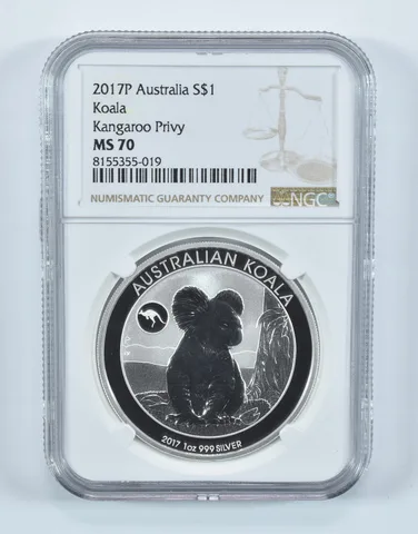 2017 P Australia 1 Dollar Silver Koala Kangaroo Privy MS70 NGC Brown Label
