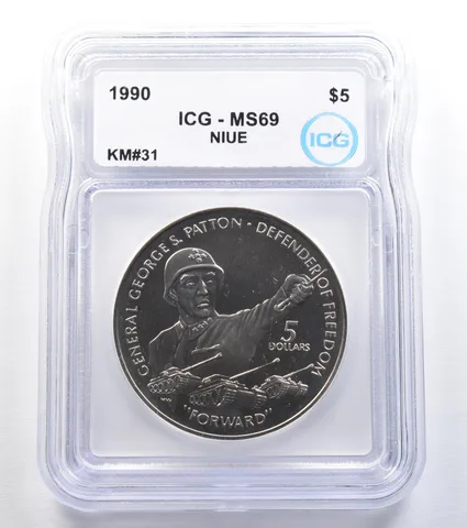 1990 Niue 5 Dollars George Patton KM#31 MS69 ICG *7970