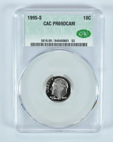 1995-S Roosevelt Dime PR69 DCAM CAC CACg