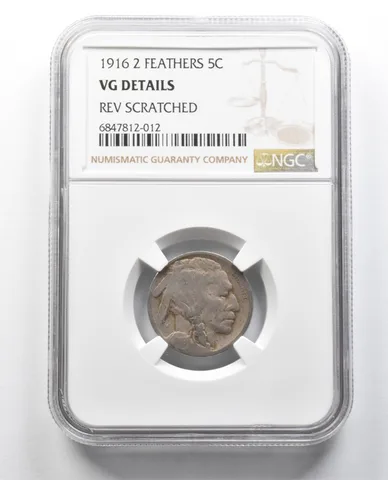 VG Details 1916 2 Feathers Indian Head Buffalo Nickel Rev Scratched NGC *2405