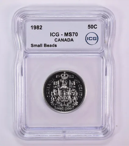 1982 Canada 50 Cents Small Beads MS70 ICG