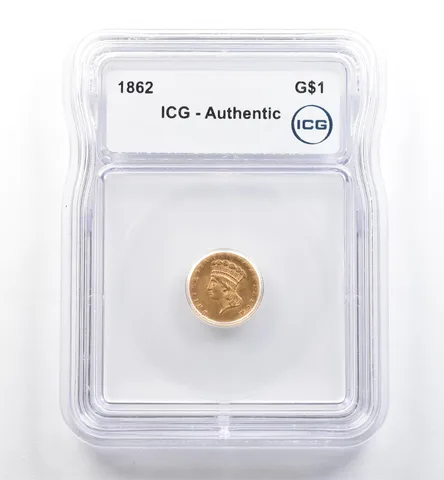 1862 $1 Indian Princess Head Gold Dollar Authentic ICG *6478