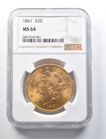 1861 $20 Liberty Head Gold Double Eagle MS64 NGC PQ a0979