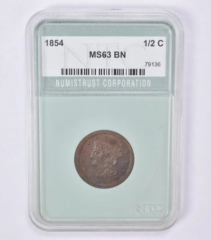 1854 Braided Hair Half Cent Beautiful Tone *0604
