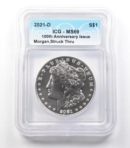 ERROR 2021-D Morgan Silver Dollar Struck Thru MS69 ICG a3657