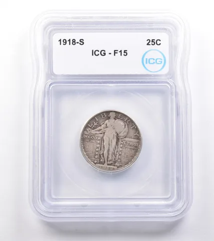 1918-S Barber Quarter F15 ICG *4897