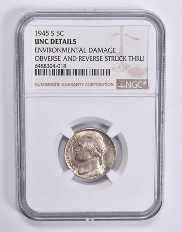 UNC Details 1945-S Jefferson Nickel OBV & REV Struck Thru NGC *1850