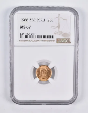 MS67 1966 ZBR Peru 1/5 Lire NGC *2211