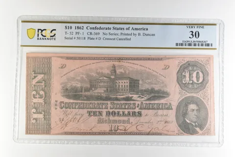 1862 $10 Confederate States America T-52 PF-1 CR-369 Very Fine 30 PCGS *4499