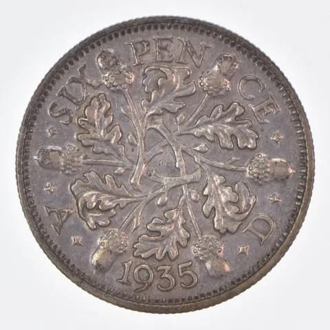 Better Date - 1935 Great Britain 6 Pence World Coin- Silver *397