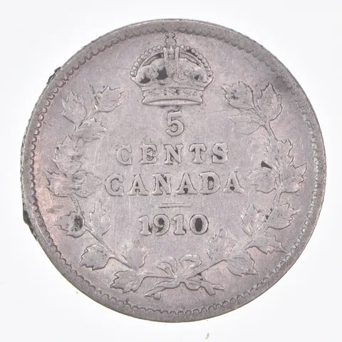 Better Date - 1910 Canada 5 Cents World Coin- Silver *167