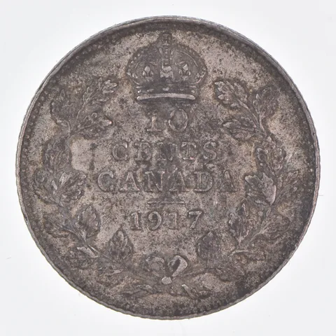 Better Date - 1917 Canada 10 Cents World Coin- Silver *161