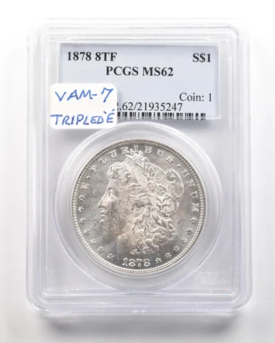 1878 8TF Morgan Silver Dollar MS62 PCGS a4787