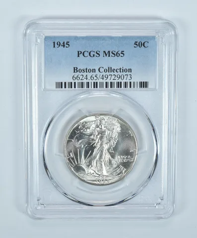 1945 Walking Liberty Half Dollar Boston Collection MS65 PCGS Blue Label