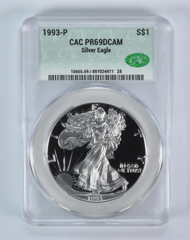 1993-P American Silver Eagle PR69 DCAM CAC CACg