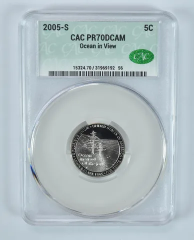 2005-S Jefferson Nickel Ocean In View PR70 DCAM CAC CACg