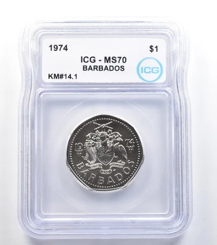 1974 Barbados 1 Dollar KM#14.1 MS70 ICG *8002