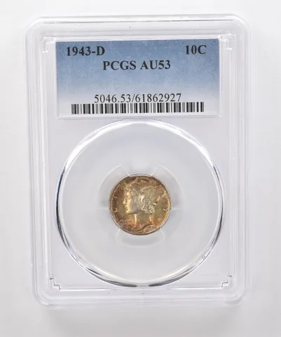 1943-D Mercury Dime AU53 PCGS Beautiful Tone *1841