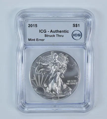 2015 American Silver Eagle Mint Error Struck Thru Authentic ICG