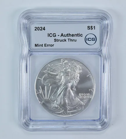 2024 American Silver Eagle Mint Error Struck Thru Authentic ICG
