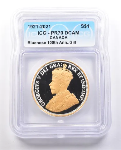 2021 Canada Silver Dollar Gilt Bluenose 100th Anniversary PR70 DCAM ICG a9982