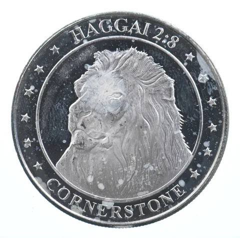 VINTAGE Art Bar/Round Cornerstone Mint Lion 1 Oz. .999 Silver One T Ounce *825