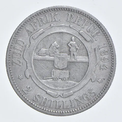 SILVER - WORLD Coin - 1894 South Africa 2 Shillings - World Silver Coin *865
