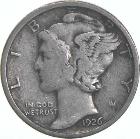 VG+ 1926 Mercury 90% Silver Dime