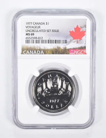 1977 Canada $1 Dollar Voyageur Unc Set Issue MS69 NGC Canada Lbl