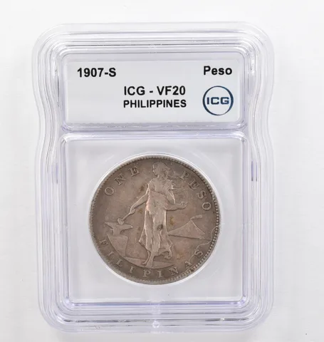 1907-S US Philippines Peso VF20 ICG Beautiful Tone *0280