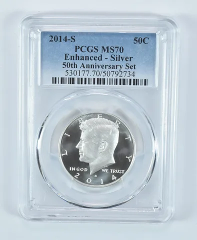 2014-S Kennedy Half Dollar Silver 50th Anniversary Set Enhanced MS70 PCGS