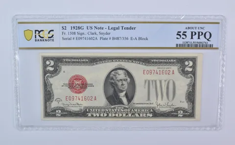 1928 G $2 Legal Tender Fr#1508 Red Seal About Unc 55 PPQ PCGS *8090