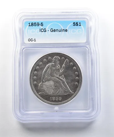 1859-S Seated Liberty Silver Dollar OC-1 Genuine ICG *2001