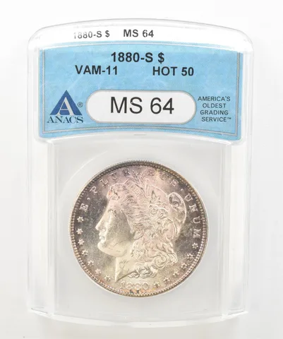 1880-S Morgan Silver Dollar VAM-11 Hot 50 MS64 ANACS Beautiful Tone a5179