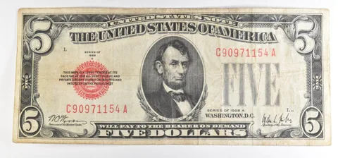 1928 A $5 Legal Tender Note Red Seal a6100