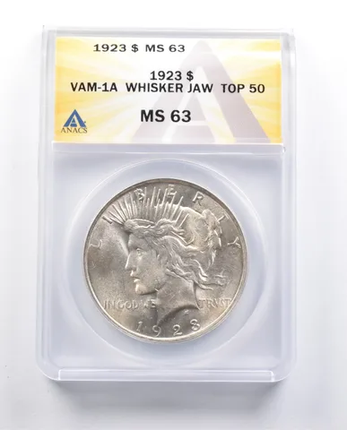 1923 Peace Silver Dollar VAM-1A Whisker Jaw Top 50 MS63 ANACS