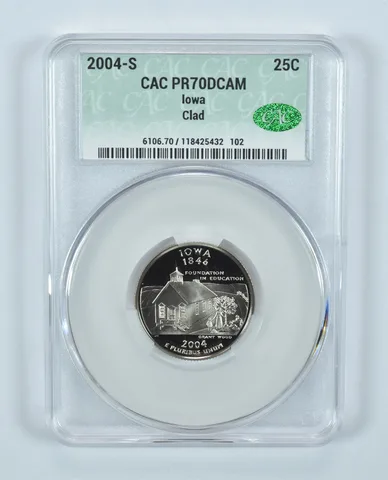 2004-S Washington State Quarter Iowa CLAD PR70 DCAM CAC CACg