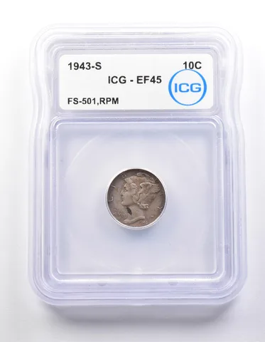 1943-S Mercury Dime FS-501 RPM EF45 ICG a9835
