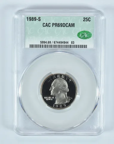 1989-S Washington Quarter PR69 DCAM CAC CACg
