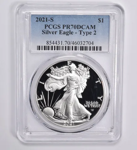 2021-S American Silver Eagle Type 2 PR70 DCAM PCGS Blue Label