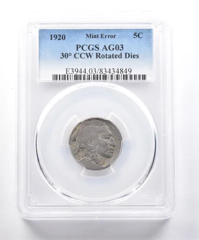 1920 Indian Head Buffalo Nickel Mint Error Rotated Dies AG03 PCGS *4146