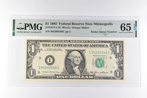PMG 65Unc EPQ $1 1985 FRN Minneapolis Fr#1913-I Radar Serial Number 420! *3092