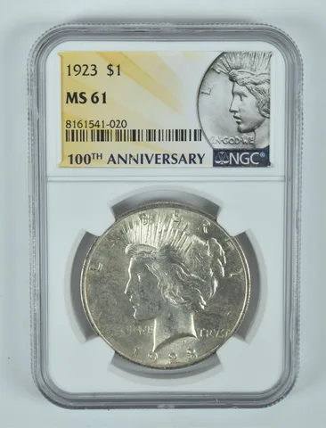 1923 Peace Silver Dollar MS61 NGC Anniversary Label