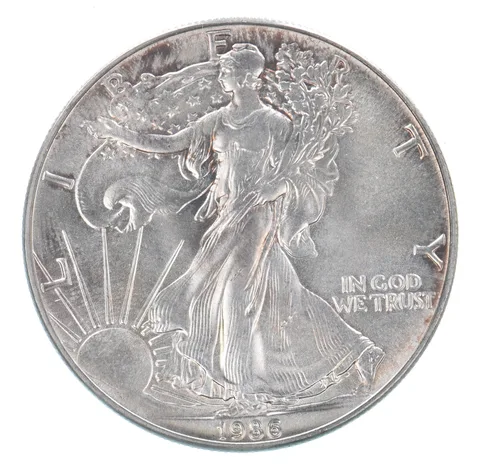Beautiful Toned - 1986 American Silver Eagle 1 Troy Oz .999 Fine Silver *128