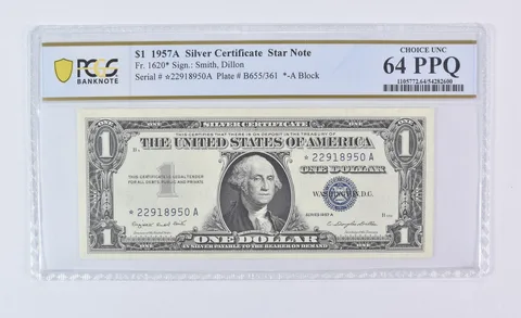 1957 A $1 Silver Certificate Star Note Fr#1620* Choice Unc 64 PPQ PCGS