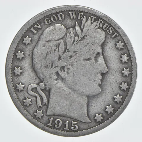 1915-S Barber Half Dollar 90% Silver VG Condition