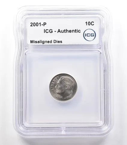 2001-P Roosevelt Dime Mint Error Misaligned Dies Authentic ICG *2433