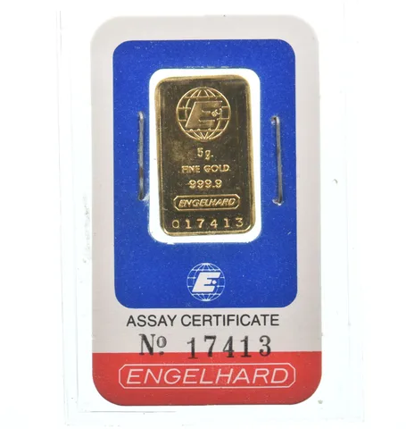 5 Gram Gold Bar Engelhard In Assay *7052