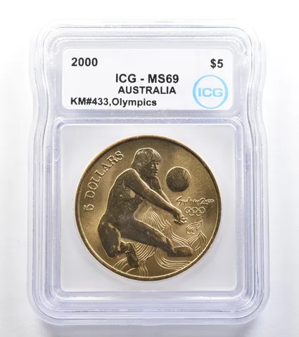 2000 Australia 5 Dollar Sydney Olympics Volleyball KM#433 MS69 ICG a7893