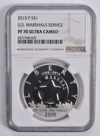 2015-P US Marshals Commem. Silver Dollar $1 PF70 NGC UCAM Brown Lbl
